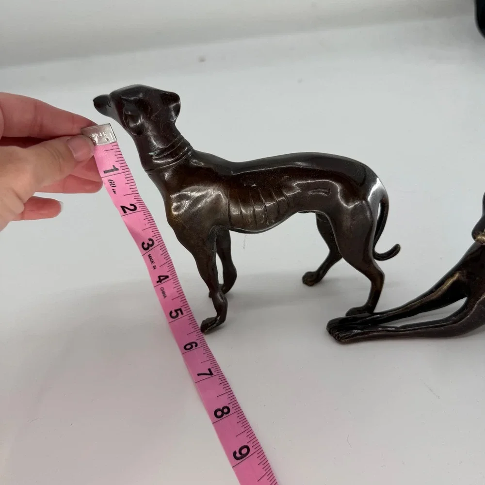 Vintage Brass Greyhound Whippet Dog Figurines Set of 2 Bronze Finish India
